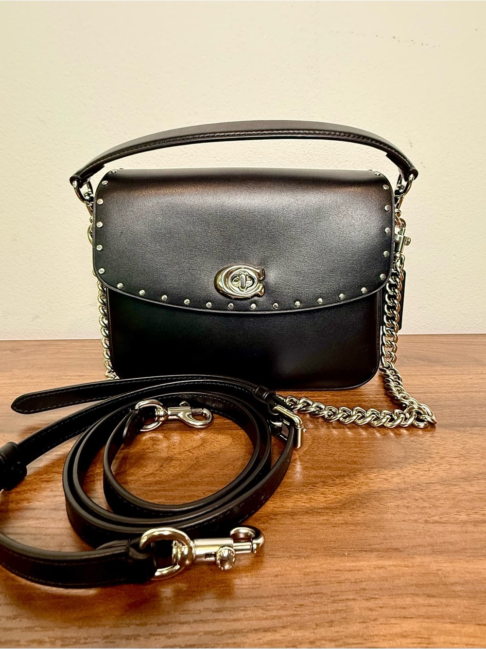 Coach Cassie 19 Rivets Black Leather Crossbody MSRP $400
